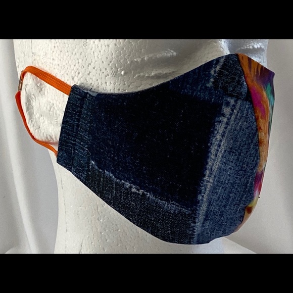 Denim and Tie Dye Face Mask, Reversible - Picture 2 of 4